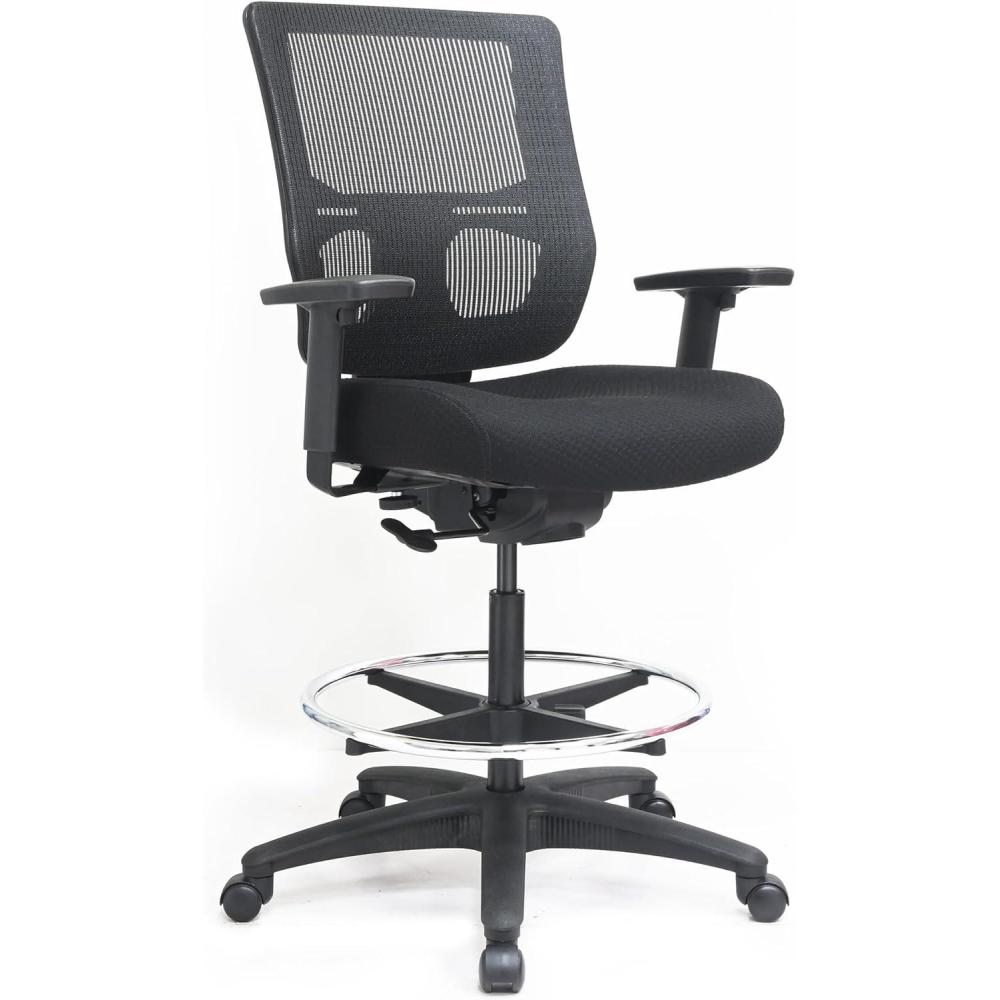 imageEurotech Seating Apollo II Extended Height Ergonomic Office Drafting Stool with TEMPUR Cushioned Seat Mesh Back and Foot Ring Swivel Executive Task Office Chair BlackUpgraded Seat with Authentic TEMPURMaterial