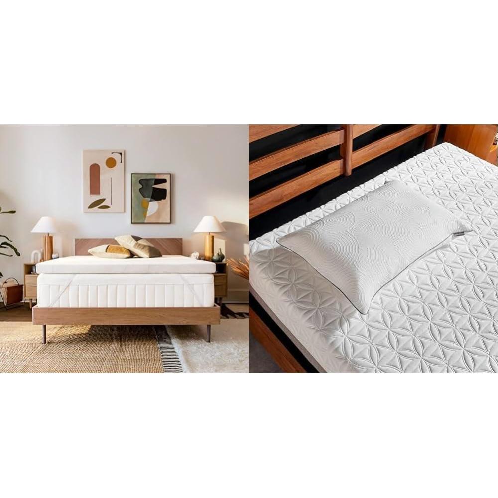 imageTEMPURAdapt Supreme 3quot Memory Foam Mattress Topper QueenWhite ampamp TEMPURProtect Pillow Protector Queen  285quot x 20quot White